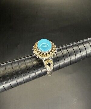 Barbara Bixby 925 Sterling Silver 18K Gold Turquoise Cabochon Ring Size 8
